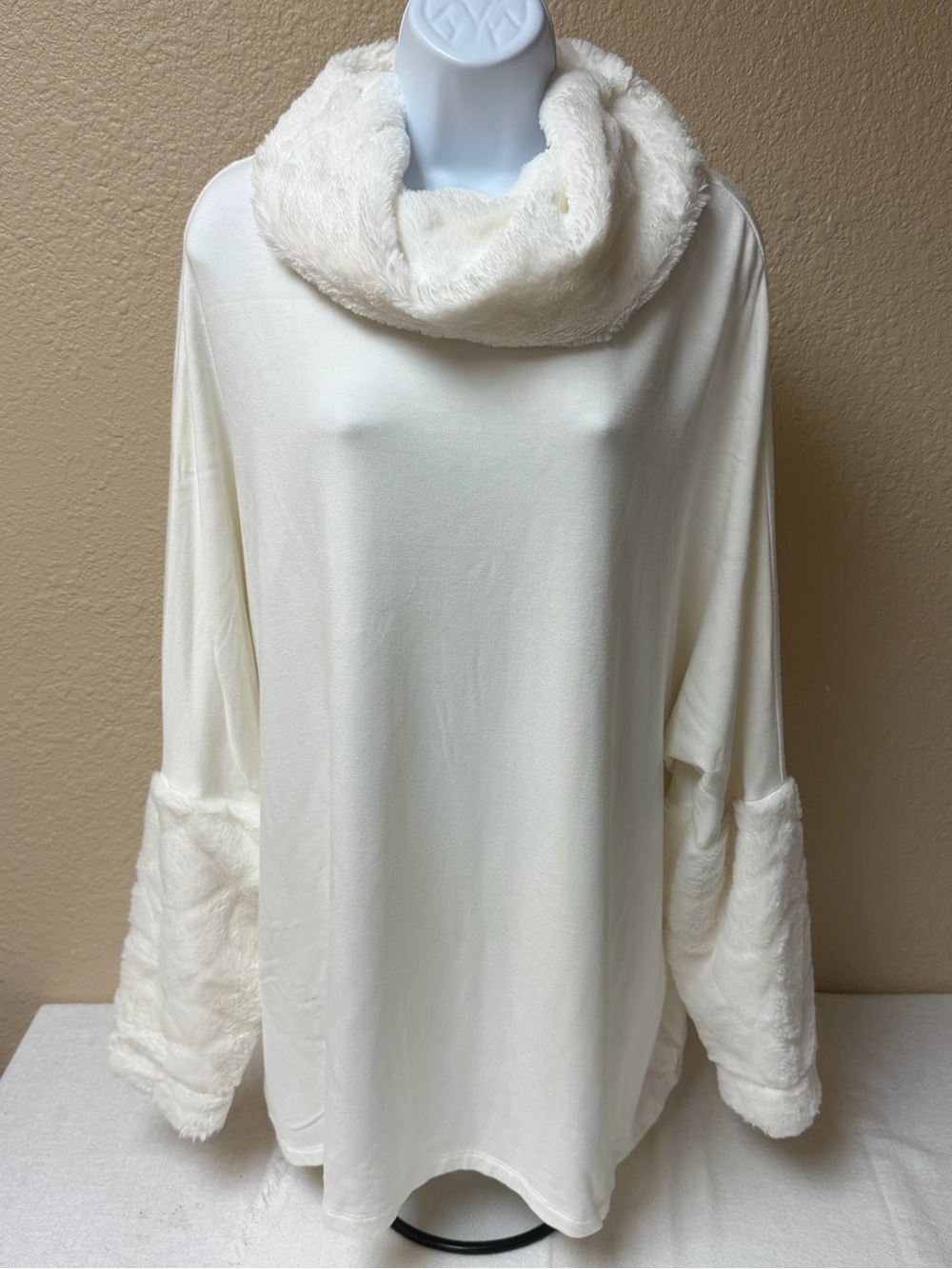 Chelsea & Theodore Ivory Faux-Fur Cowl Neck Sweater